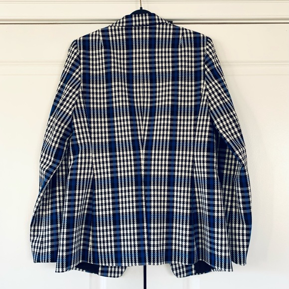 Banana Republic Long and Lean Blazer Plaid Jacket 1 Button Blue Black Size 4 - Picture 3 of 8